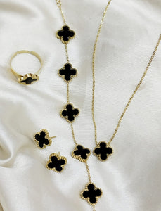 Elegant Black and Gold Vancleef Design Jewelry Set
