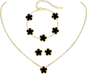 Elegant Black and Gold Vancleef Design Jewelry Set
