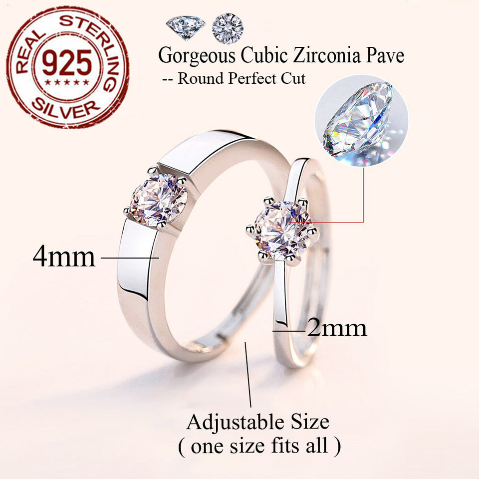Premium Couple Rings – Elegant Silver Finish with Sparkling Stone